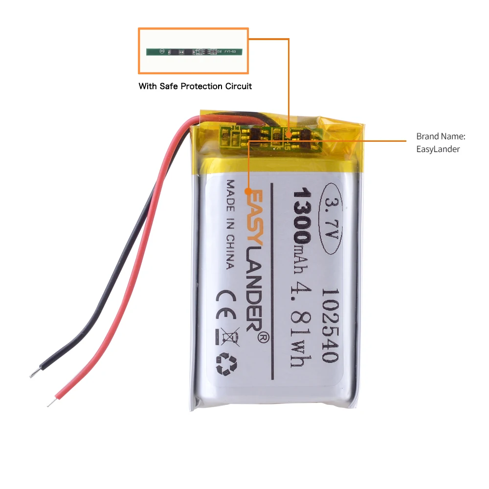 102540 3.7V 1300mAh Rechargeable Li-Polymer Li-ion Battery For Mp3 Mp4 Mp5 Toys DVR GPS PDA Tools LED Ligts Lamps 982438 102541