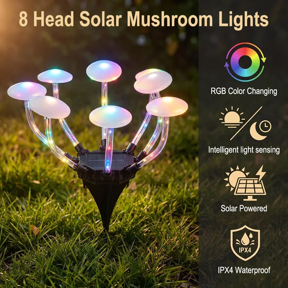 BORUiT Solar Mushroom Lights Dual Mode LED Waterproof Jellyfish Garden Lights Yard Patio Pathway Decor Ambient Light