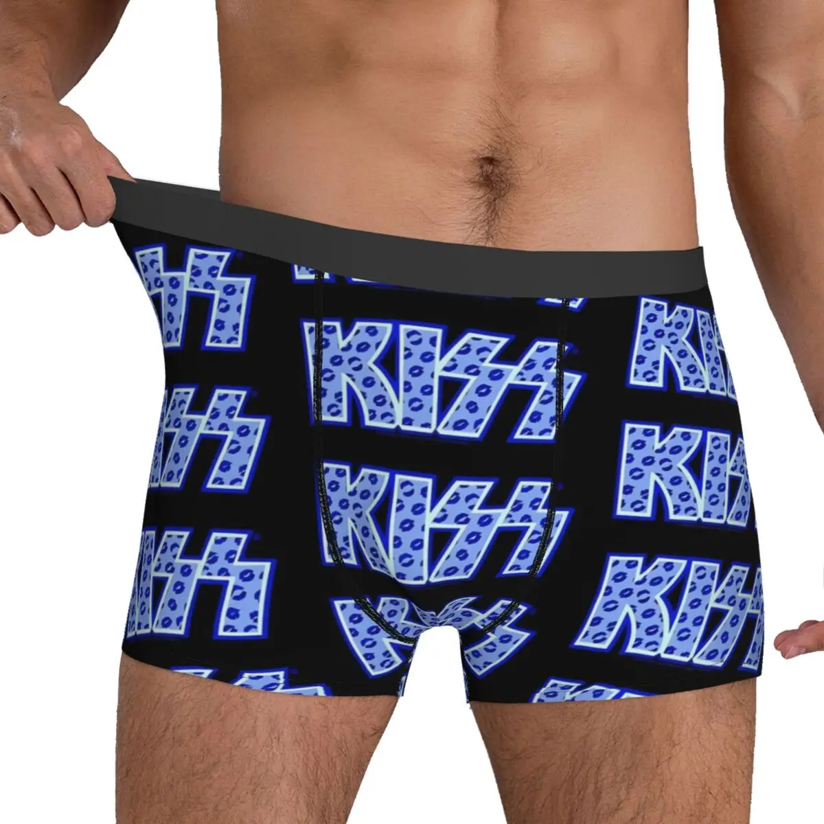 

Kiss Band Underwear Blue Lips Logo Man Panties Design Elastic Trunk High Quality Shorts Briefs Big Size 2XL