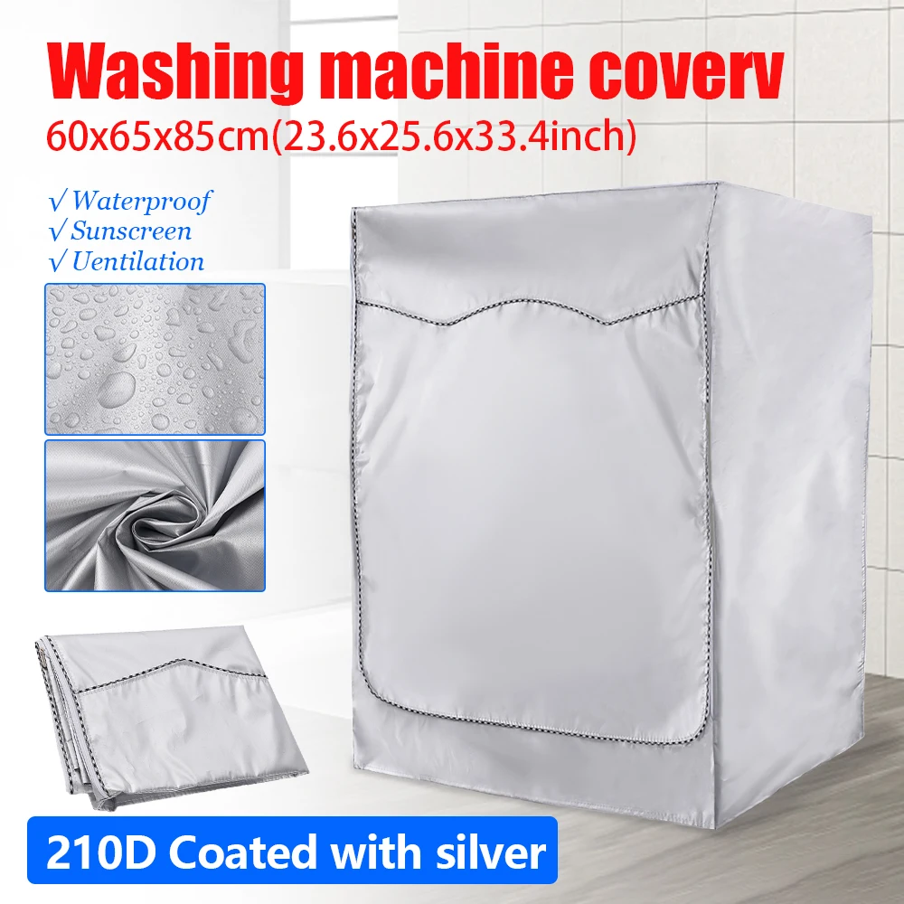 Washing Machine Cover with Zipper 210D Waterproof Dustproof Sun Protection Dryer Cover Front Load Laundry Washer Dryer Cover