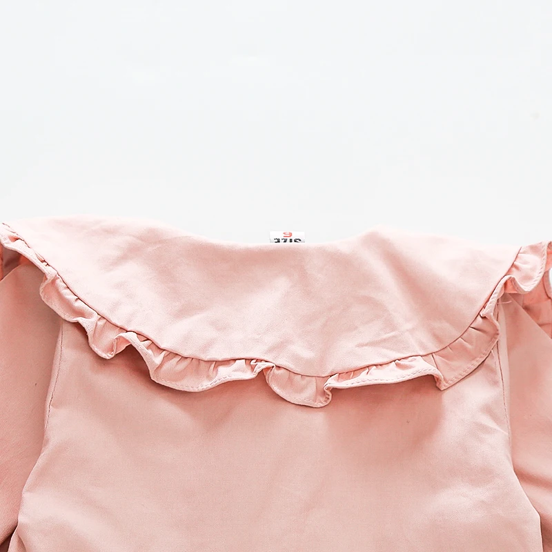 Spring Autumn Baby Girl Cotton Coat Korean Style Decorative Doll Collar Solid Color Long Sleeved Jacket for Girls Causal