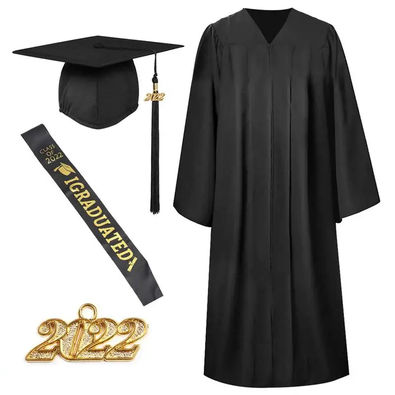 Ensemble de Costume unisexe pour cérémonie de remise de diplôme, bonnet et robe avec pompon, 2022