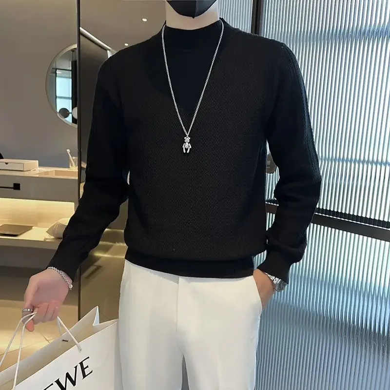 

2023 Men's Autumn Winter Fashion Solid Color Knitted Tops Male Long Sleeve Sweater Tops Men O-neck Casual Pullover Tops