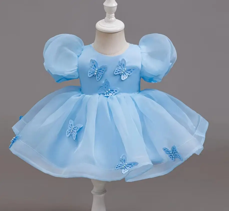 New Girls' Puffy Dress with Butterflies Kid White Clothes Girl Active Dresses Girls Child Clothes 3 to 10T