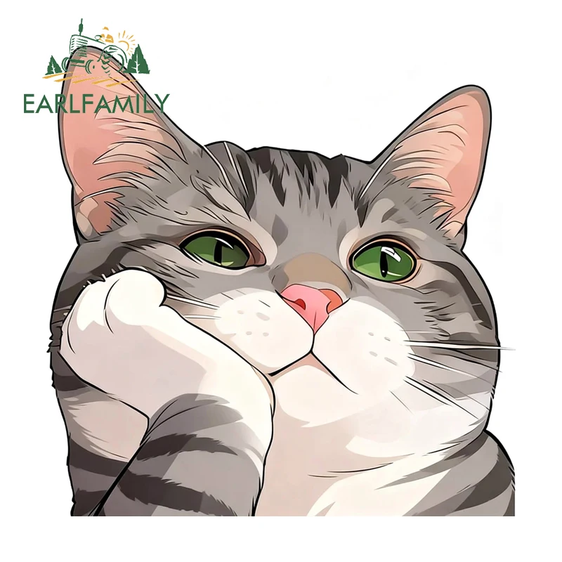 EARLFAMILY Cat Emotion Peek Car Sticker Kawaii Animal Anime Graphics Creative Laptop Decal Waterproof Windows Trunk Car Goods
