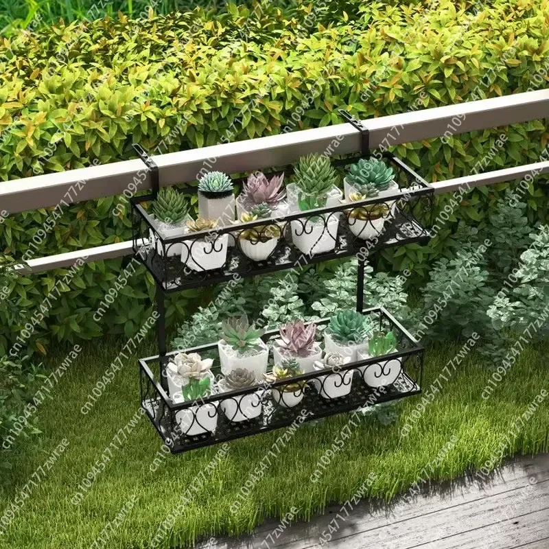 Adjustable Flower Pot Holder with 2 Planter Baskets Patio Furniture with Stylish Hooks