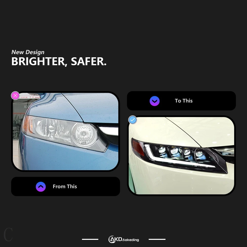 AKD مصباح سيارة لهوندا سيفيك 8Th Gen 2006-2011 LED مجموعة المصابيح الأمامية للسيارات مع ترقية مؤشر متتابع للرسوم المتحركة #2