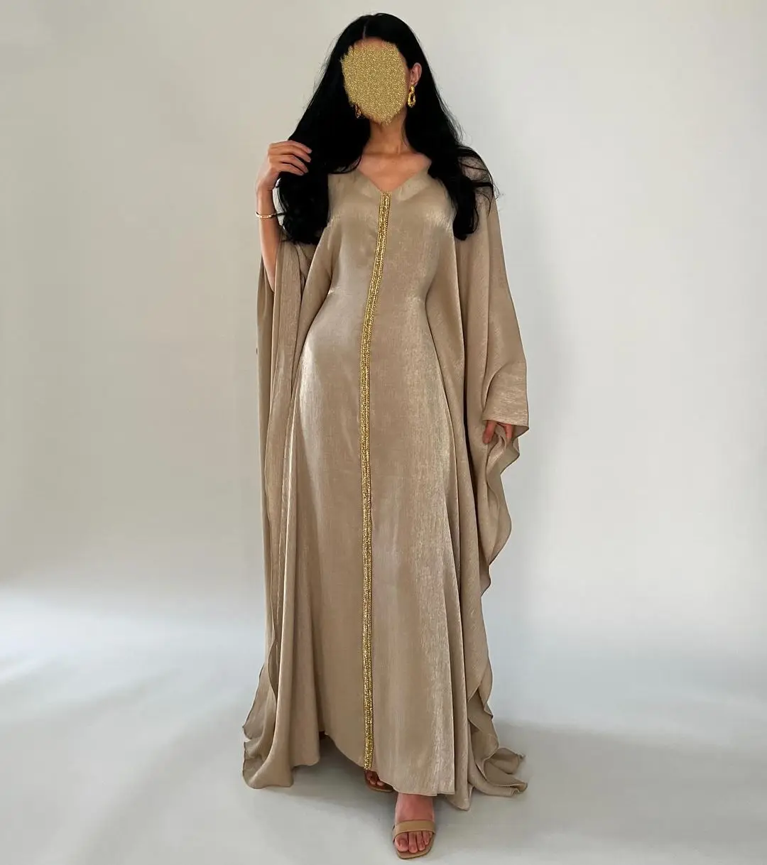 

Sapmae V-neck Beaded Full Sleeve Grey Floor-length Satin CourtTrain Simple Prom Evenning Cocktail Formal Dress For Women In 2024