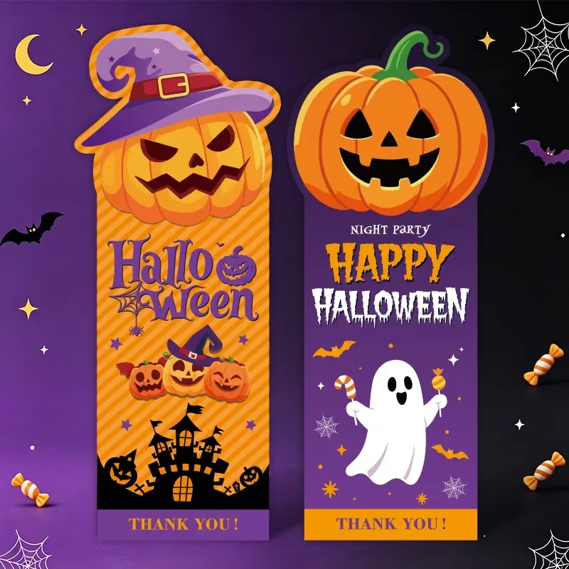 50-Pack Cartoon Halloween Stickers, Rectangular Seal Stickers, Cute Pumpkin Ghost Decals, Adhesive for Packaging