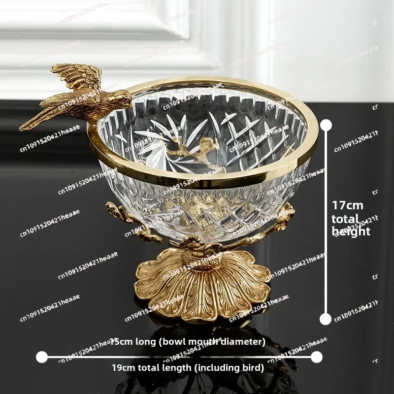 Suitable for Glass fruit plate European French light luxury coffee table household brass engraved candy bowl dried