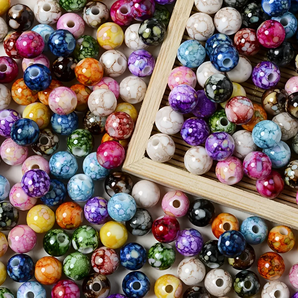 

300/400/500/600pcs 8mm Cracked Acrylic Loose Spacer Beads, Used to Make Handmade DIY Beaded Bracelet Earrings Neckla