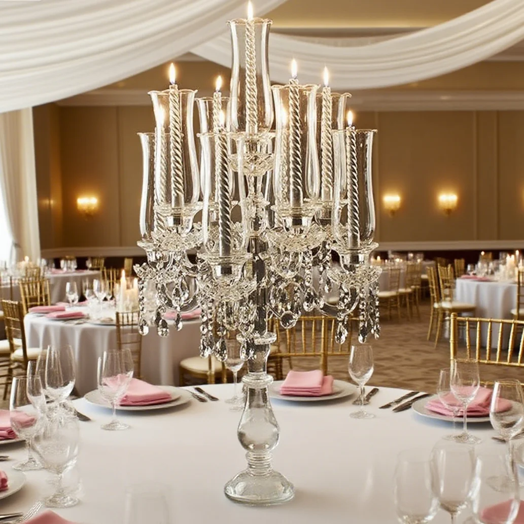 

5 шт.) украшение для свадебного стола, стеклянная канделябра с 5 подлокотниками и чашкой в форме лампы, хрустальный держатель для холста