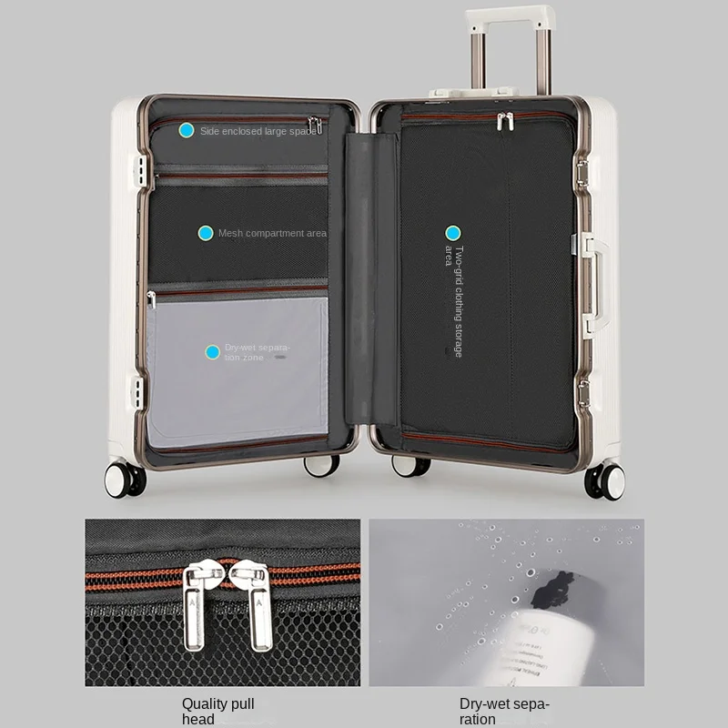 حقيبة سفر بعجلات بإطار من الألومنيوم بسعة كبيرة مقاس 20-28 بوصة حقيبة متينة بقفل مجمع للأمتعة للجنسين #4