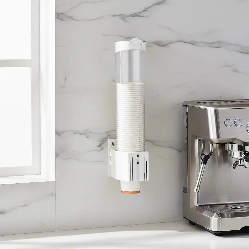 Self-Adhesive Water Dispenser Cup Holder Dustproof Easy Clean Paper Cup Rack Fits Standard Disposable Cups for Dorm Room