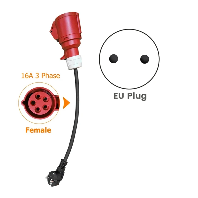 1 PCS EV Charger Female Plug 5 Pins Socket Adapter Connect With 16A 3 Phase 11KW Red Plastic Portable Charger EU Plug