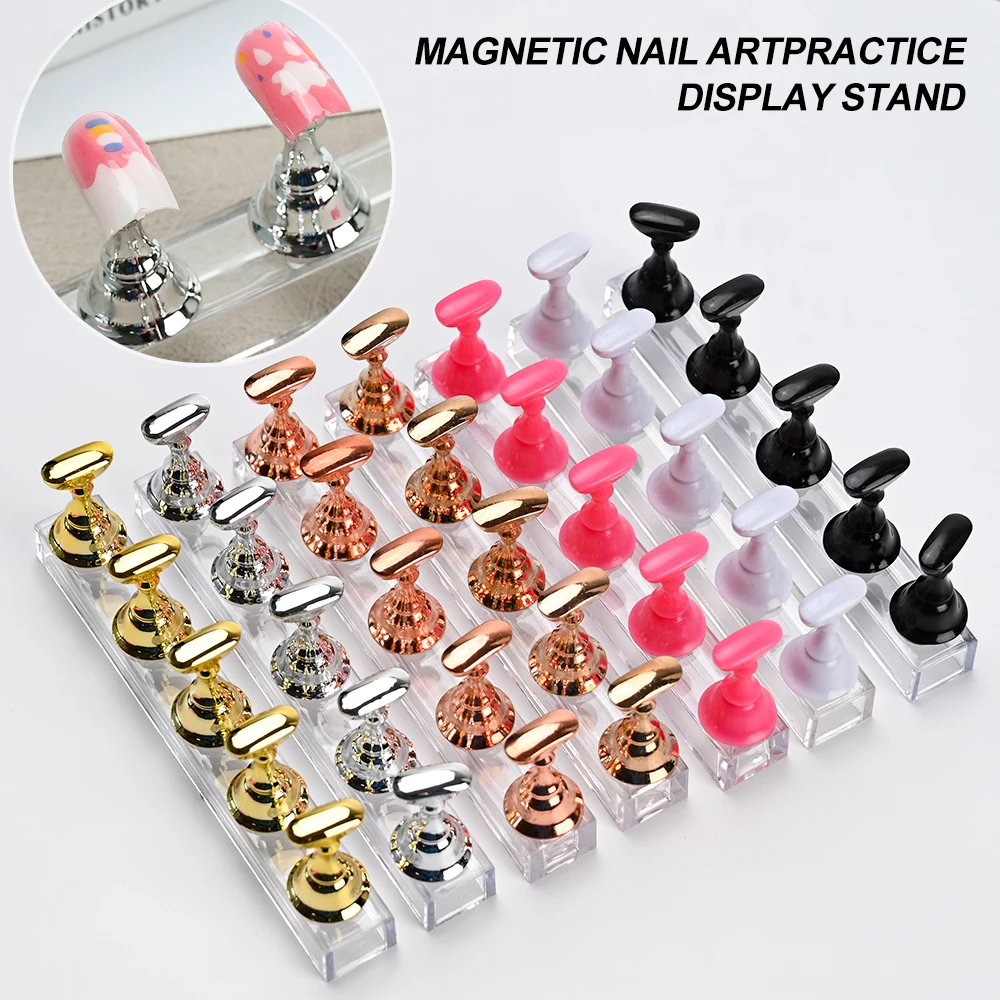 1/2pcs Magnetic Nail Holder + 5/10pcs Practice Display Stand Manicure Press on Nails Training Gel Polish Nail Tips Display Tools
