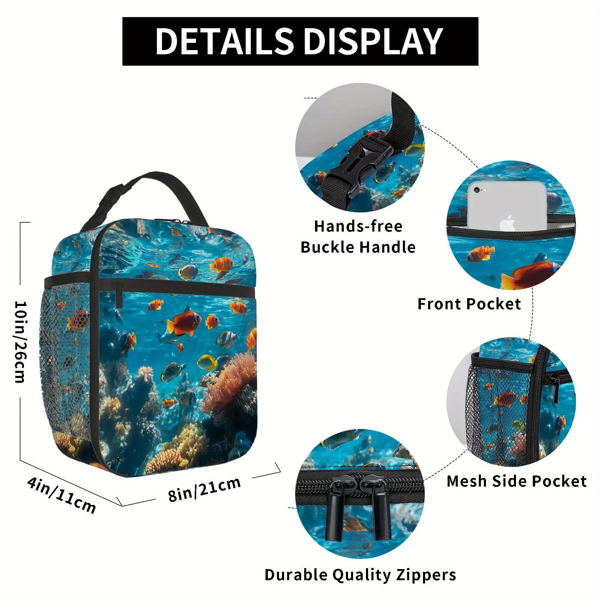 A Single Piece Featuring Colorful Fish Swimming Through Lively Coral Reefs. This Printed Thermal Bag Is Insulated