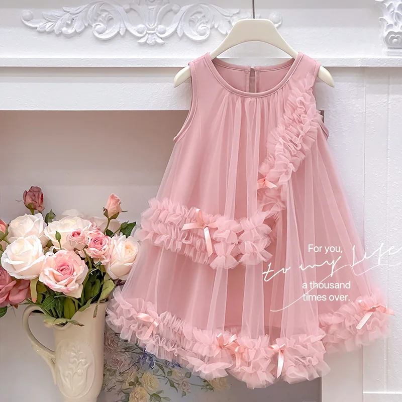 Girls' Dress 2025 Summer Edition New Super Fairy Baby Bow Strap Sleeveless Children's Princess Dress