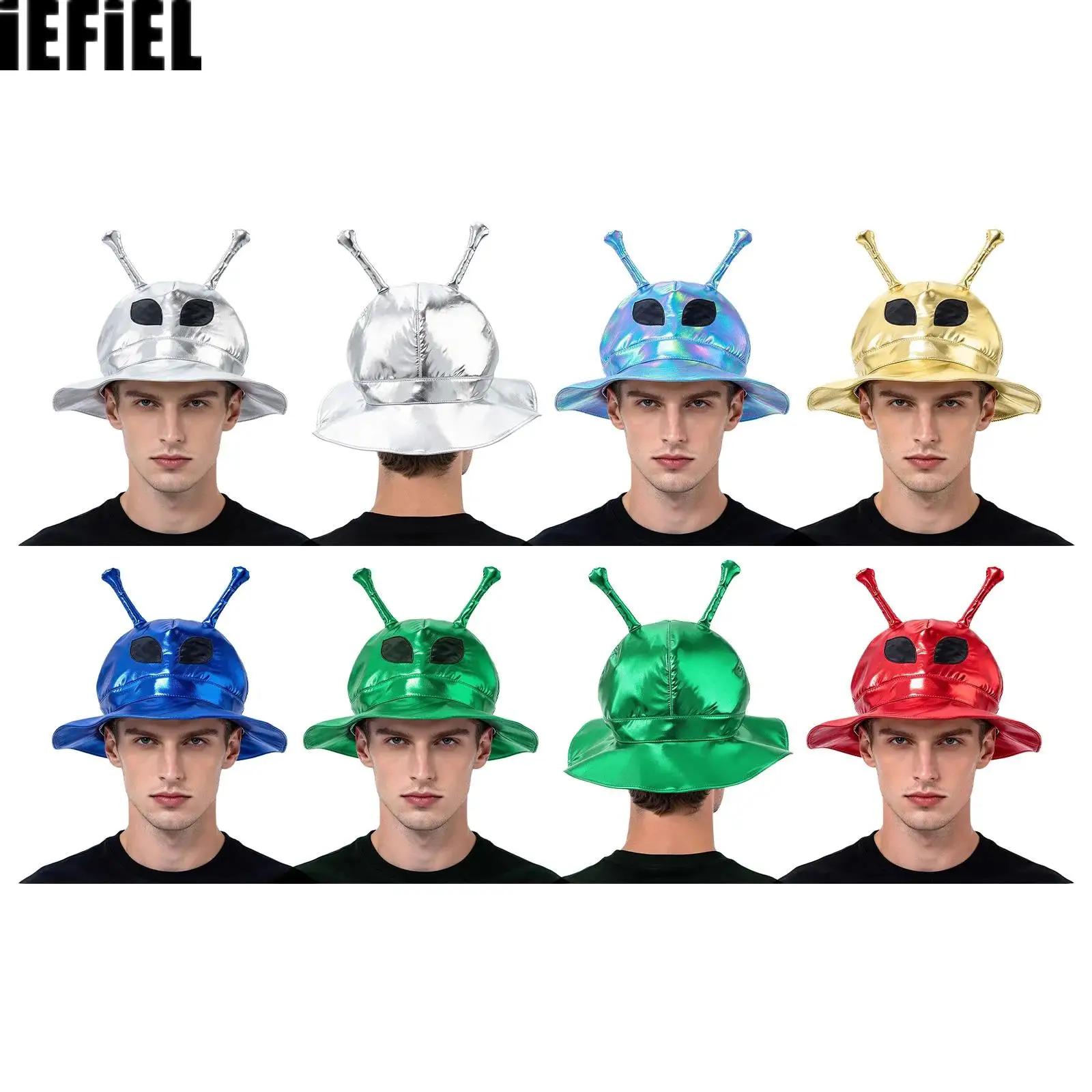Adults Alien Metallic Hat Wide Brim Shiny Cap Costume Accessory for Halloween Role-playing Theme Party