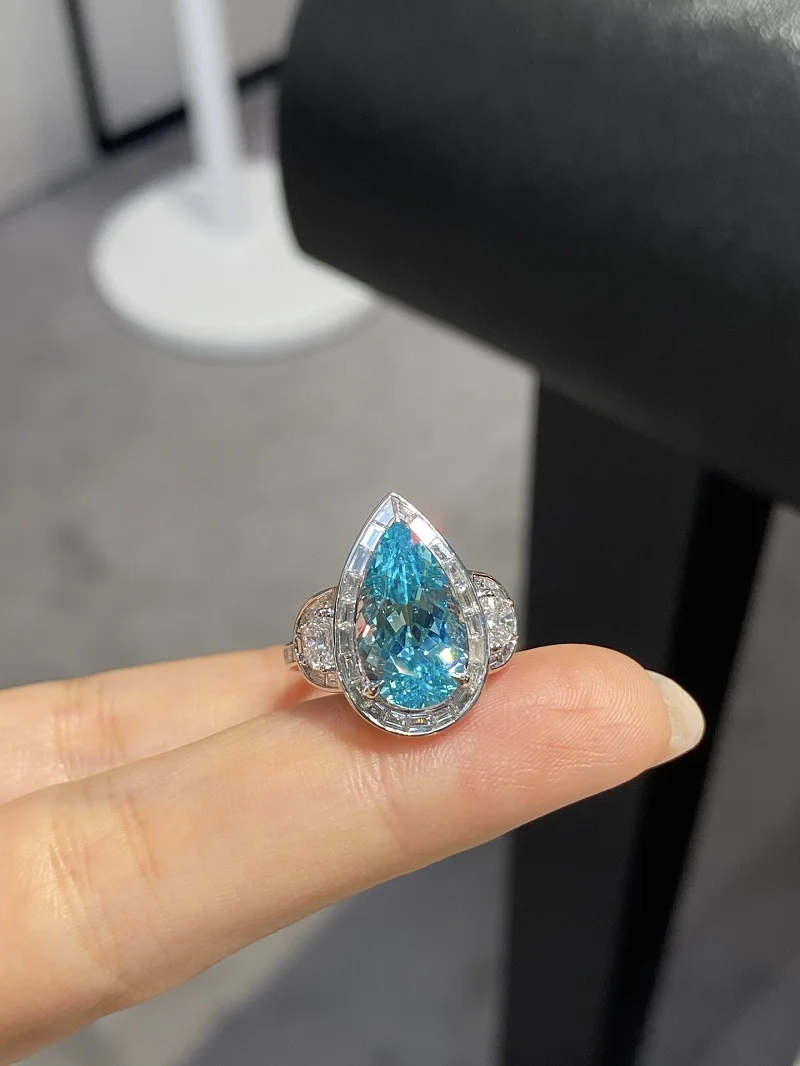 Ruif Luxury Customized Platinum About 7ct Lab Grown Yag  Paraiba Tourmaline Ring for Lady finger fine jewelry silver wedding