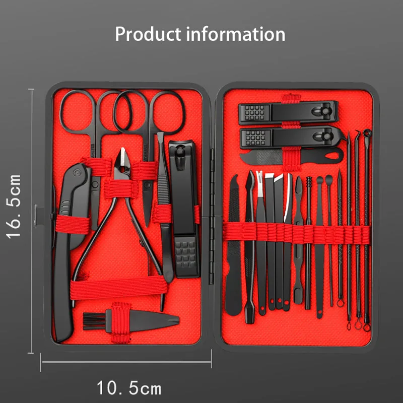 ステンレス鋼のプロのマニキュアセット,指の爪切りキット,革の足の爪切り,7, 10, 12, 18,20,24個