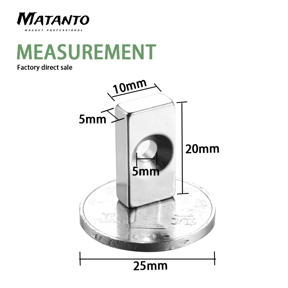 2-50PCS 20x10x5-5mm N35 Powerful Block Magnetic Countersunk Hole 5mm Permanent Magnet Super Neodymium Magnets 25*10*5-5mm