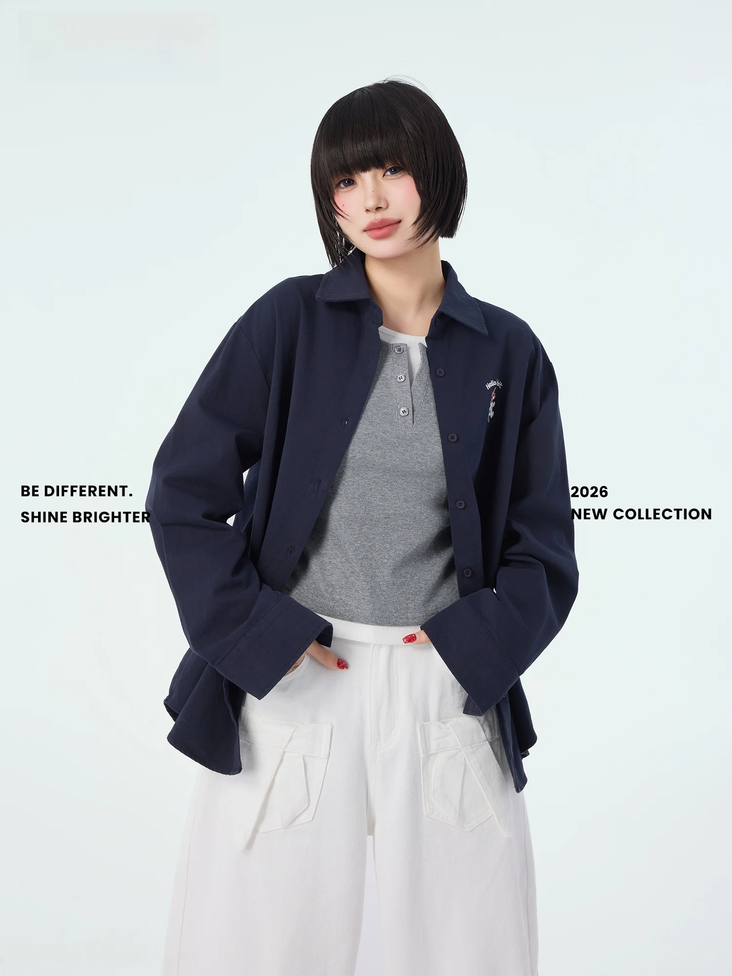 

Свободный женский кардиган Didi Max DB326AC7439 из хлопка, синий, с длинными рукавами, в новом весеннем стиле, для повседневной носки