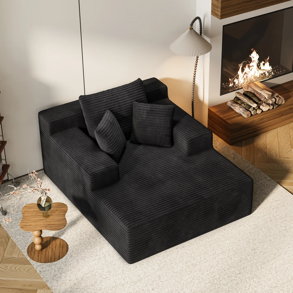 

Extra Large 64.96-inch Recliner Sofa Bed Black Corduroy No Assembly Required for Living Or Bedroom