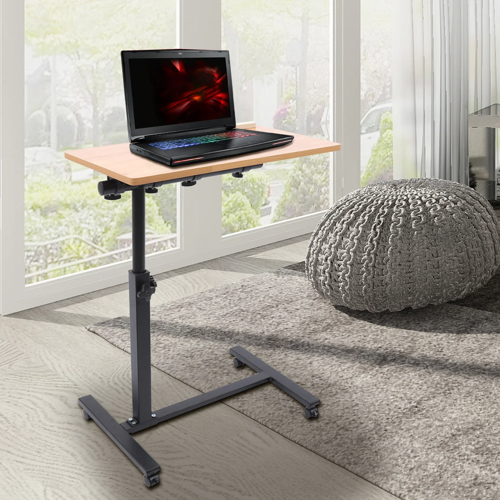Adjustable Home Office Desk with Movable Wheels, 360° Rotating Tabletop, Durable MDF and Steel Build, Easy to Clean and Install