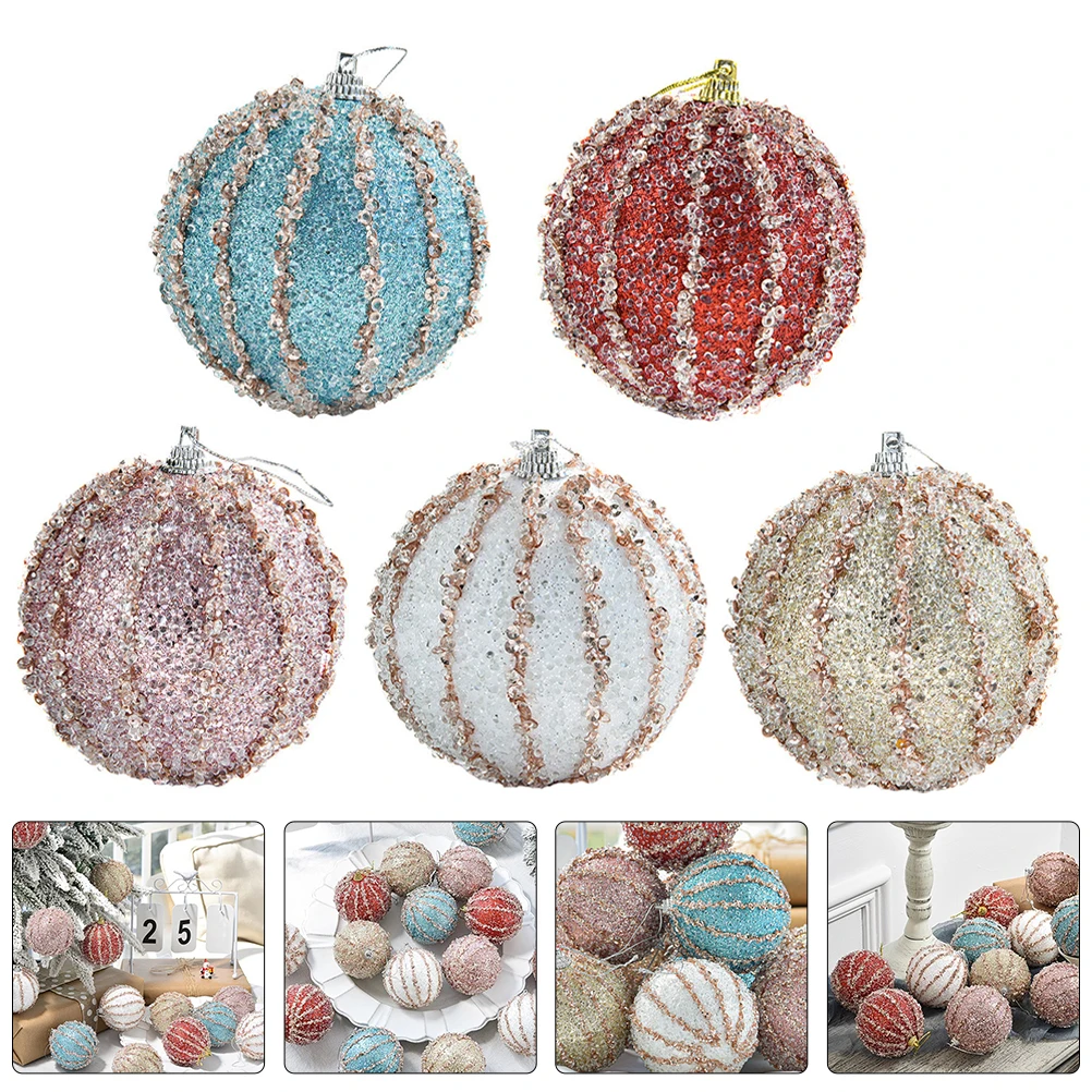 

5 Pcs Christmas Tree Ornaments Holiday Decoration Pendant Party Hangings Ball Flash Foam Small for