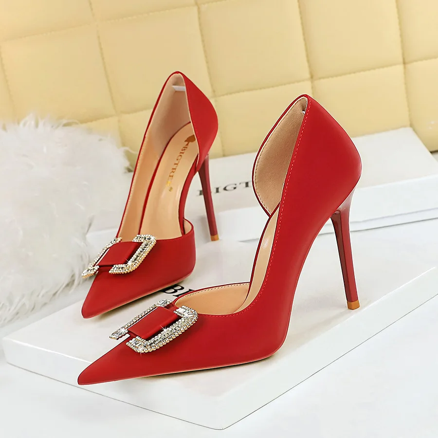 

2025 Style Sexy Nightclub Slim Side Hollow Women's Super High Heel Button Single Ladies Wedding Shoes Women Pumps туфли женские