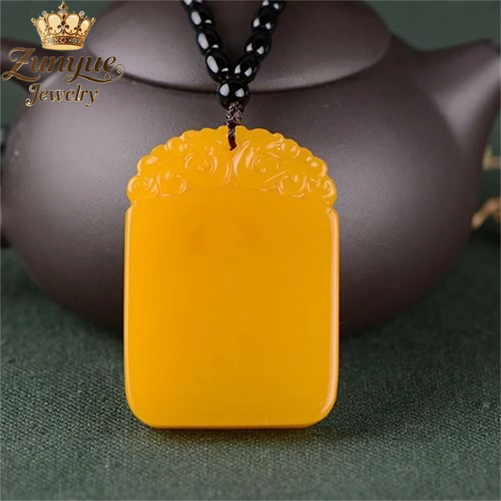 

High-End Natural Yellow Jade Peace And Prosperity Pendant Luxury Quality Fashion Fine Jewelry Exquisite Elegant Charms Popular