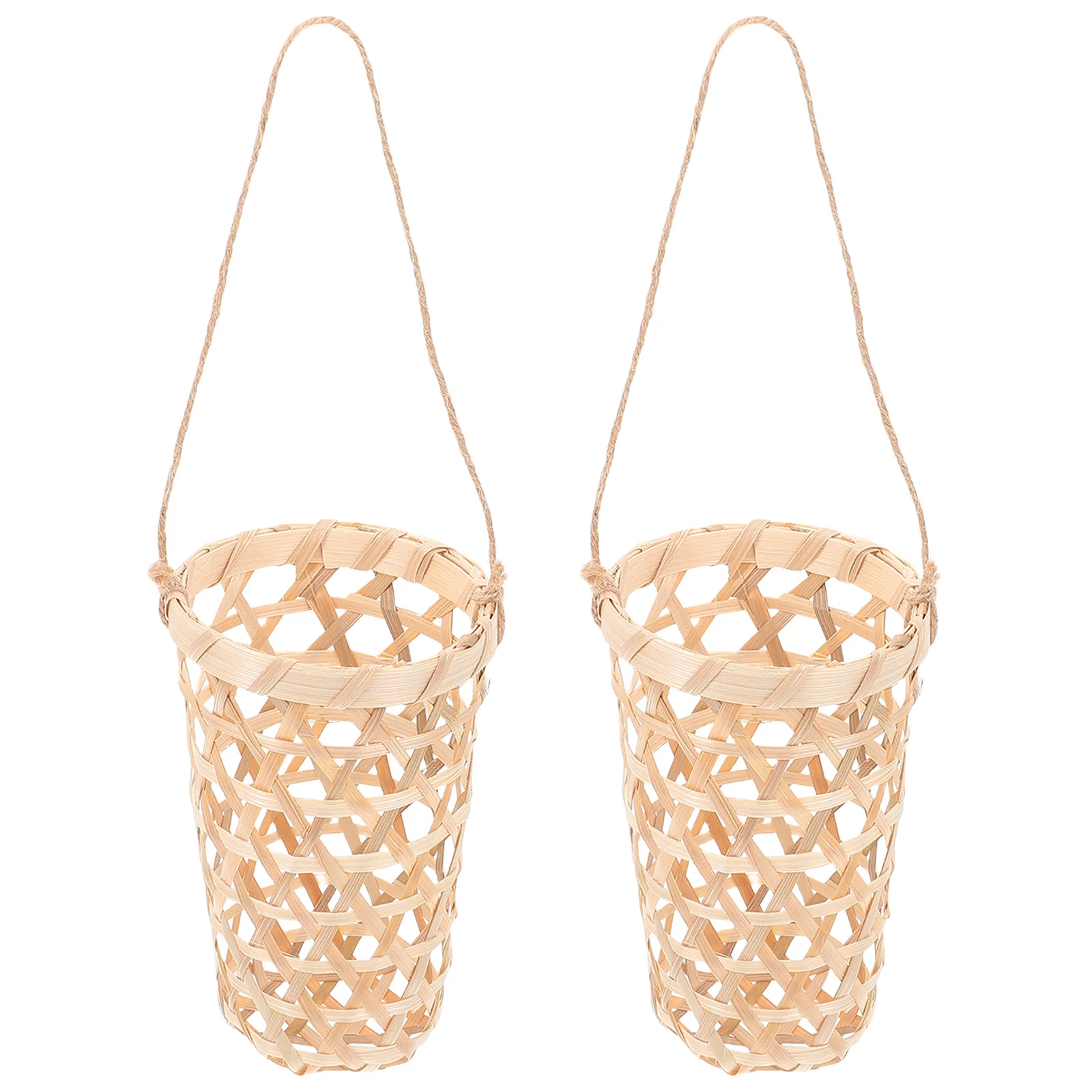 

2Pcs Rustic Bamboo Woven Hanging Basket Flower Planter Rope Wall Mount for Home Garden Balcony Decor Woven Basket Wall Mounted