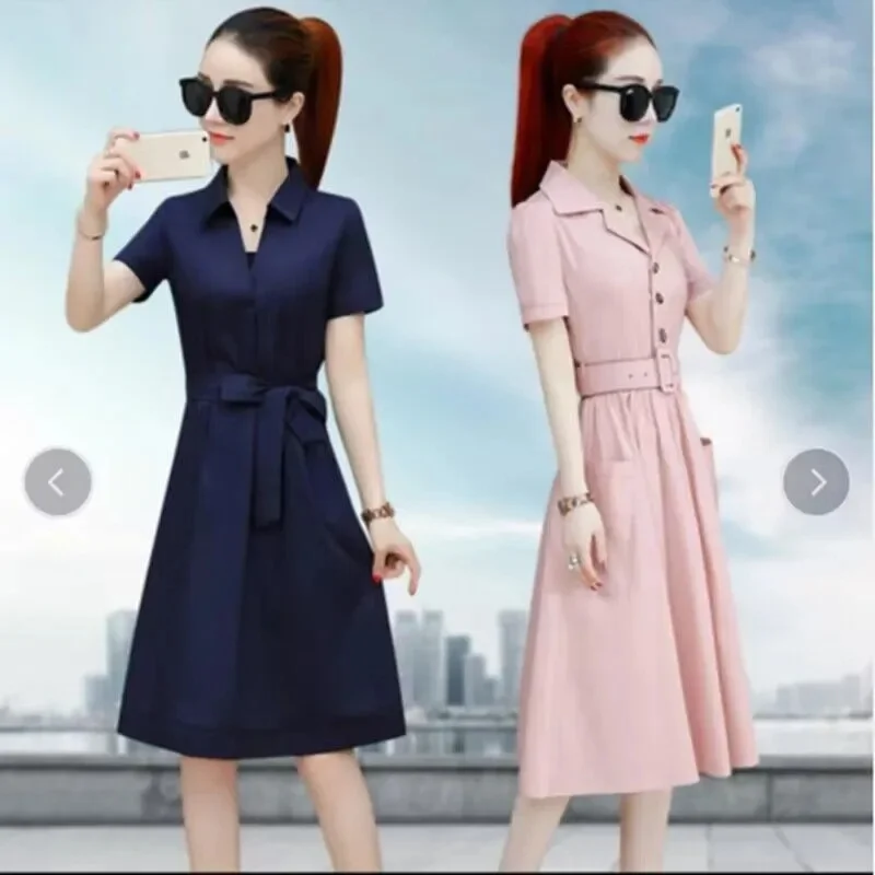 

Dressed Women's Summer 2024 New Loose and Fashionable Waist Cinching Fairy Dress Looks Slimmer With Large Pockets Small Stature