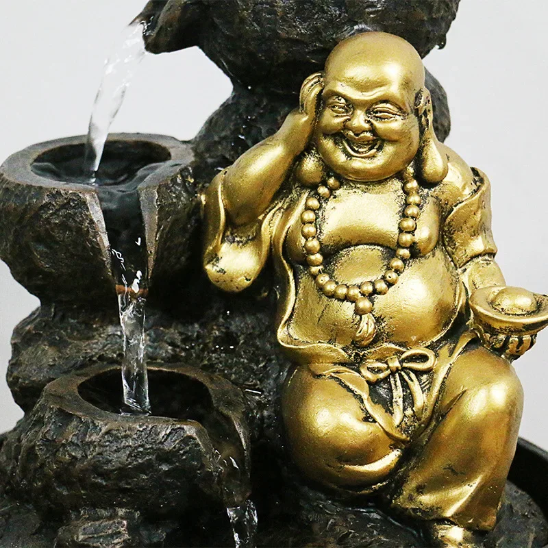 Water Sound Relaxation Tabletop Fountain, Zen Buddha Statue Wealth Desktop Water Fountain With Led Light and Lucky Crystal Ball