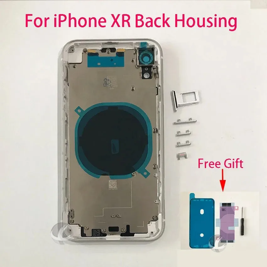 Back Door Rear Housing Cover, Battery Replacement for iPhone XR, With Side Button + Logo, High Quality, Free Gift