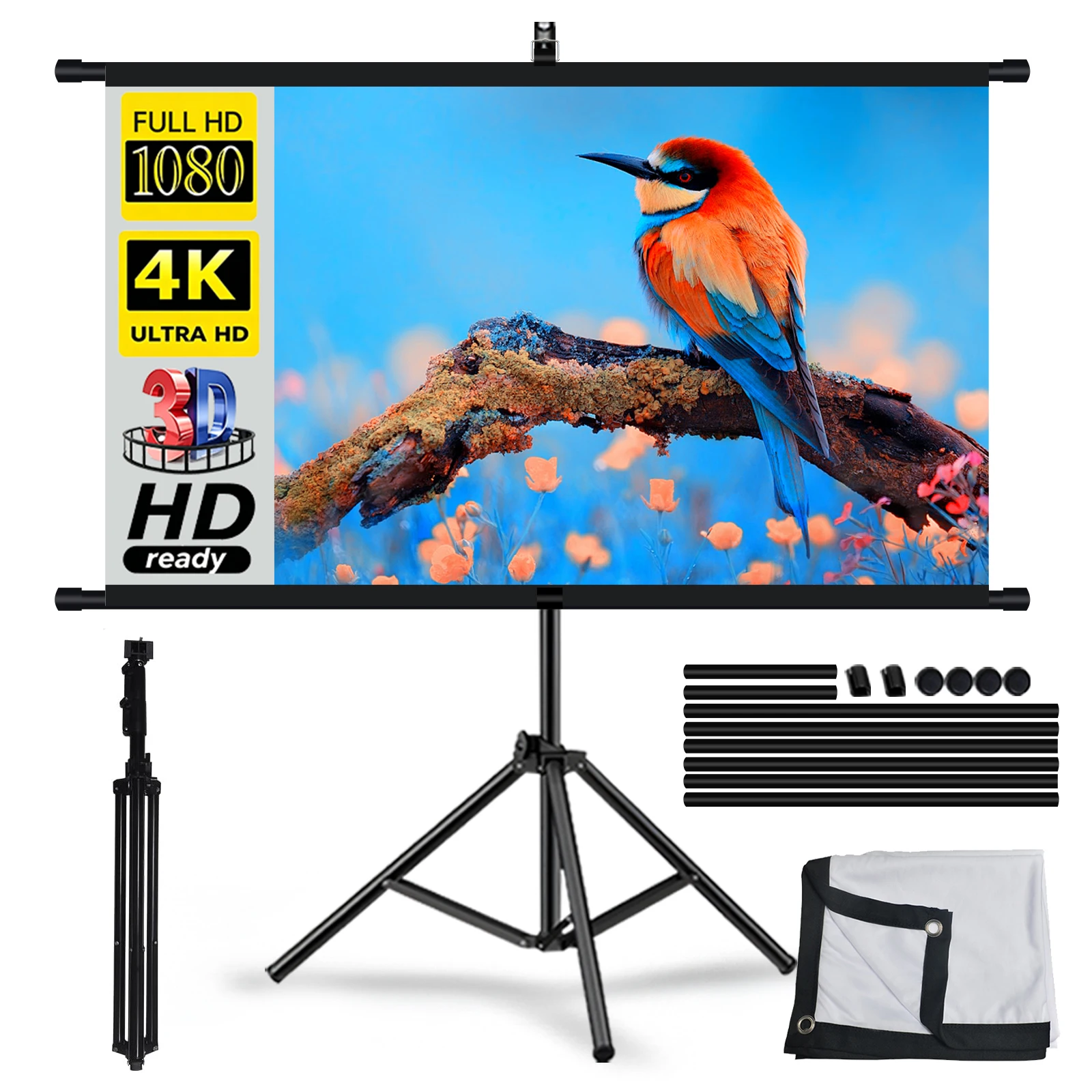 Home Cinema Blanc - プロジェクタースクリーン スタンド付き 折りたたみ式 ホワイト シワが少ない 60