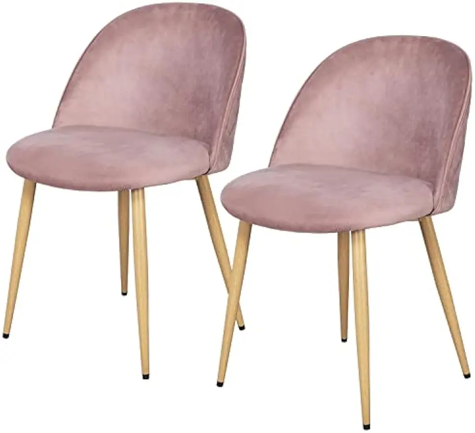 

Mid Century Modern Accent Velvet Leisure Chairs Upholstered Side Chairs Vanity/Makeup Chairs with Metal Legs Pink, Set of 2