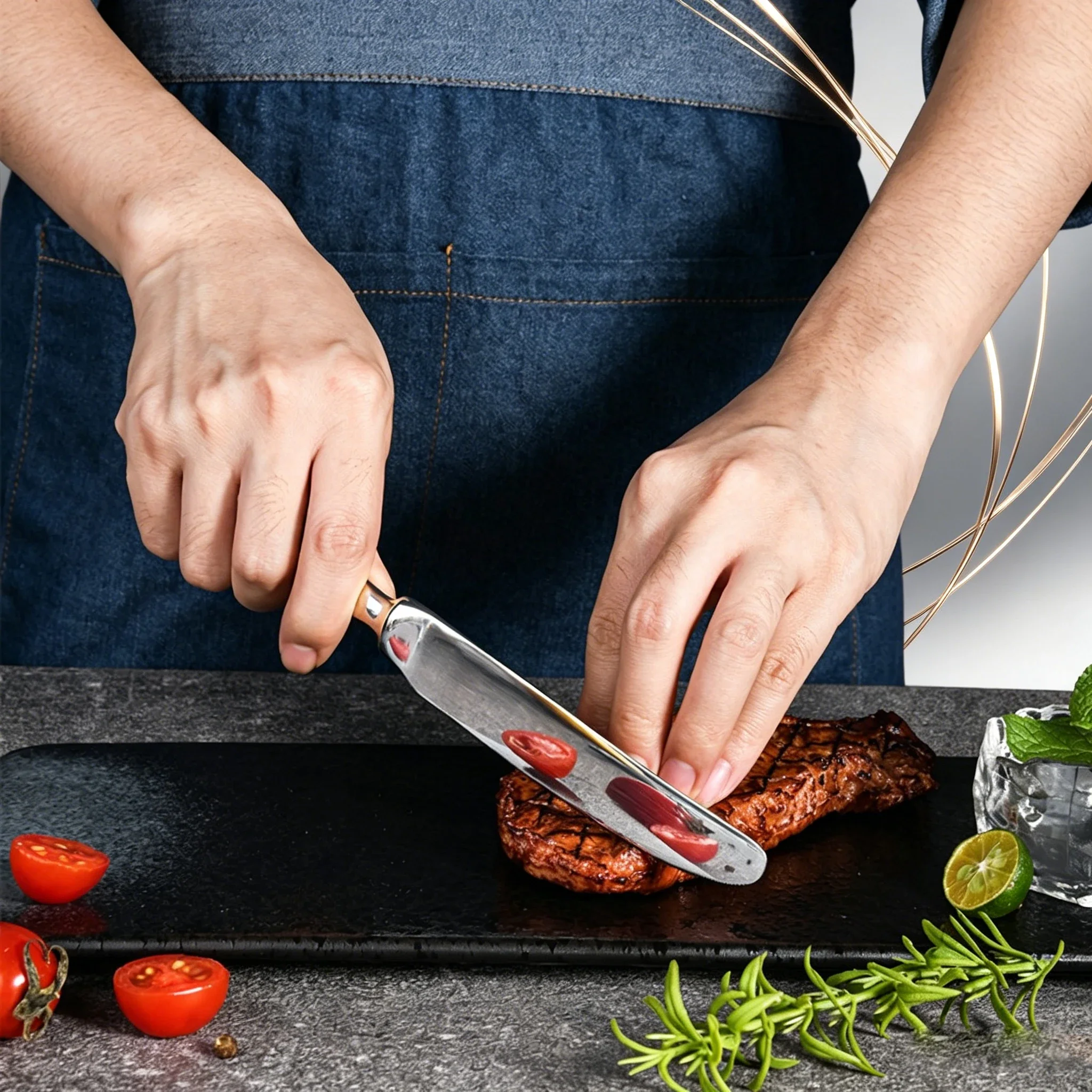 6Pcs Black Handle Cutlery Set Stainless Steel Heavy Duty Riveted Flatware Knife Fork Spoon for Steak Dinner Home Restaurant
