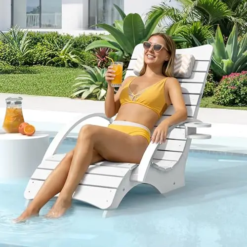 Pool Lounge Chairs with Armrest & Cup Holder, 8-10in Shallow Water | HDPS Fade Resistant, Headrest, 330lbs Capacity