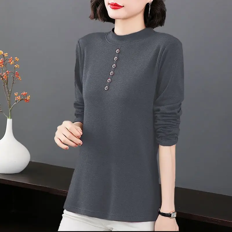 엄마의 가을 긴팔 플러스 벨벳 세련된 새로운 한국 탑 중년 노인 여성 봄 가을 기본 셔츠