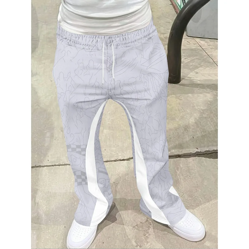 

Мужские повседневные уличные стильные модные модные слегка расклешенные черно-белые спортивные штаны с цветными блоками, мужские брюки