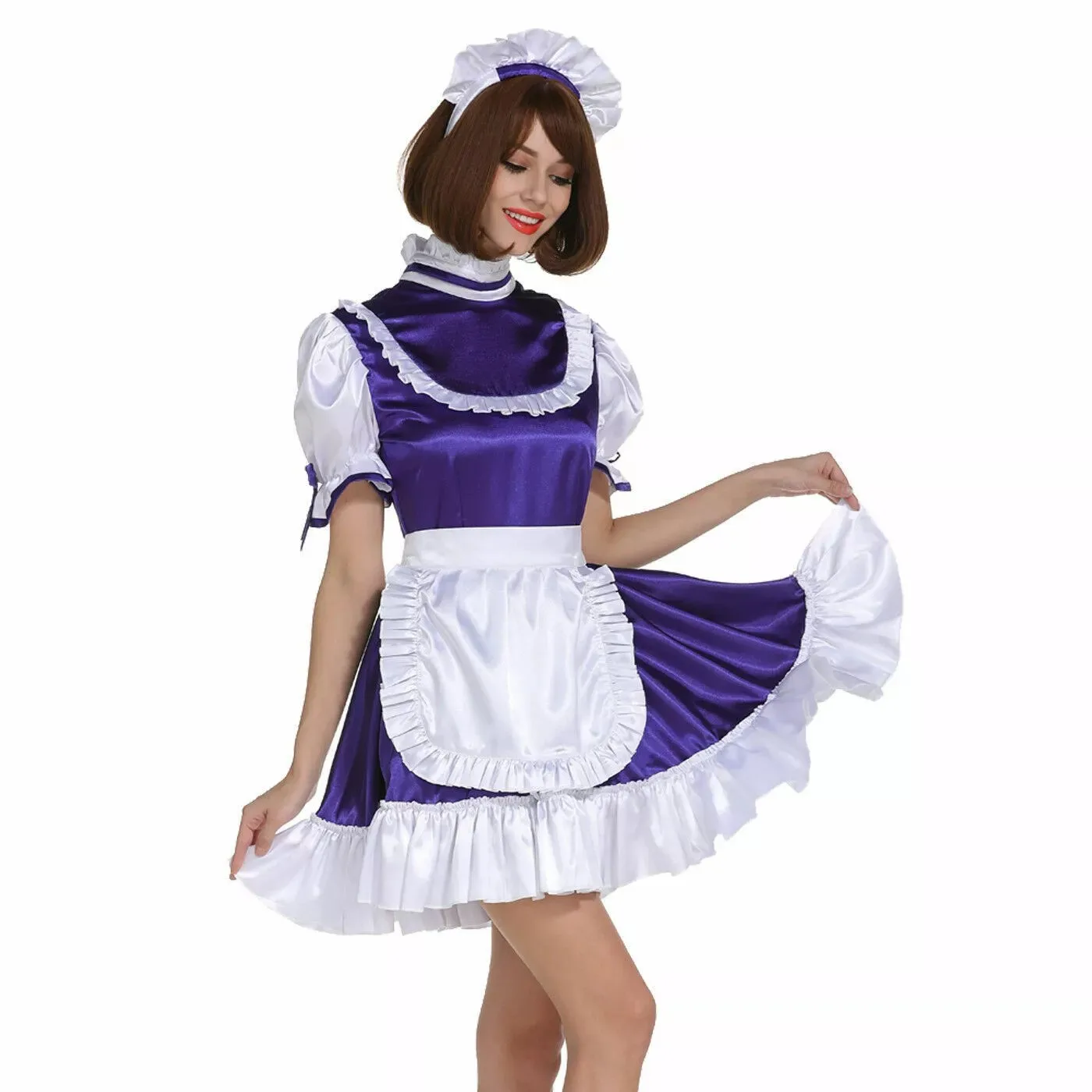 Sissy Girly girl purple satin dress maid Cosplay costume customization