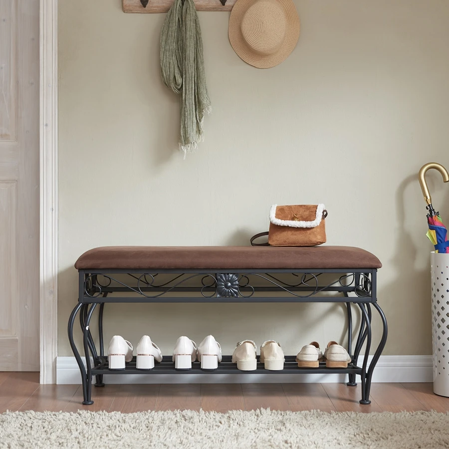 

Retro Entrance Shoe Rack Bench, Industrial Bench, Small Space Rural Shoe Rack, Padded Entrance Bench