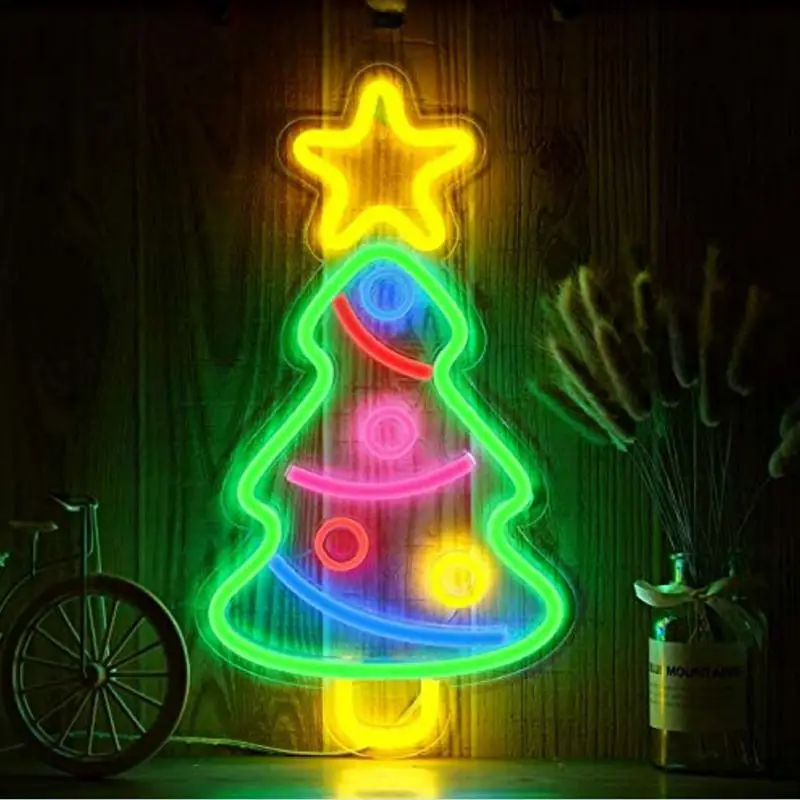 Christmas Tree Neon Light Signs USB Powered LED Neon Lights Christmas Festival Decoration Ornaments Holiday Lights Wall Decor