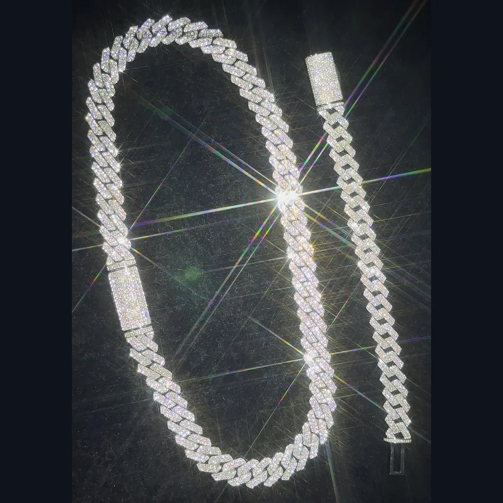 

Hip Hop Moissanite 925 Silver 14mm Necklace Miami Cuban Chain Ice Out Bracelet