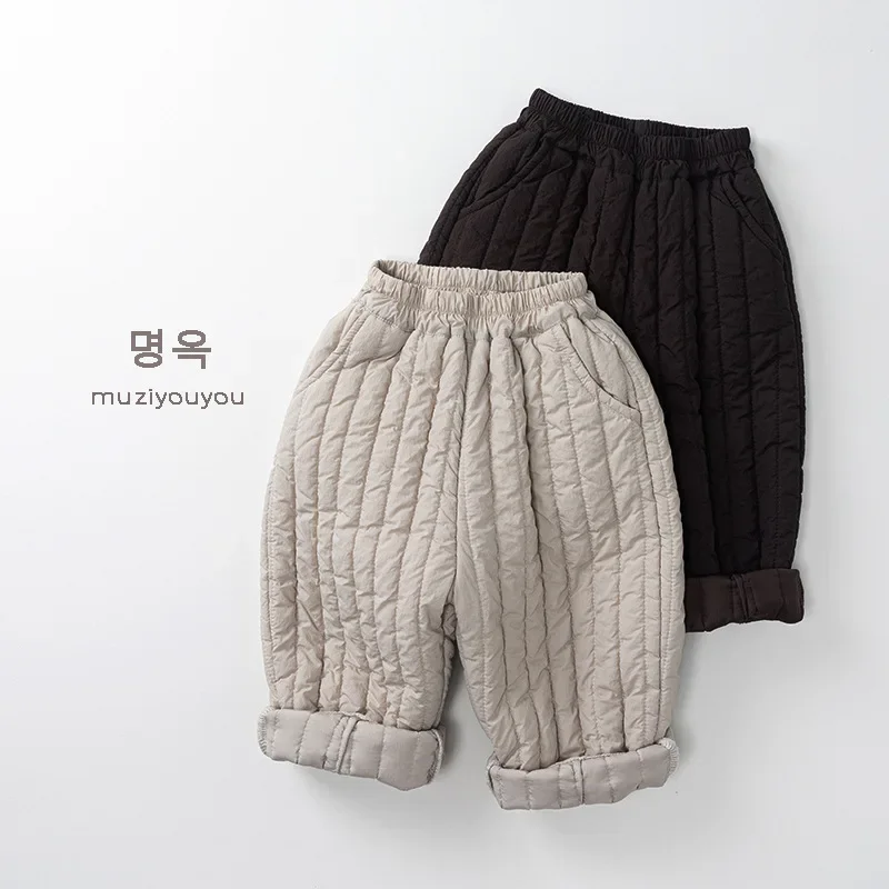 Children's Clothes Boys Light Cotton Trousers 2026 Winter New Korean Thickened Warm Baby Girl's Pants Warm Trousers  -125