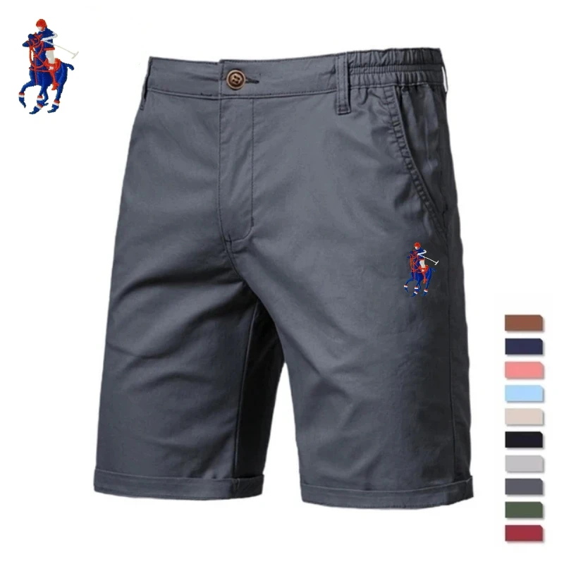 Shorts casuais de algodão puro masculino, shorts empresariais de cintura média, chino clássico slim fit curto, verão