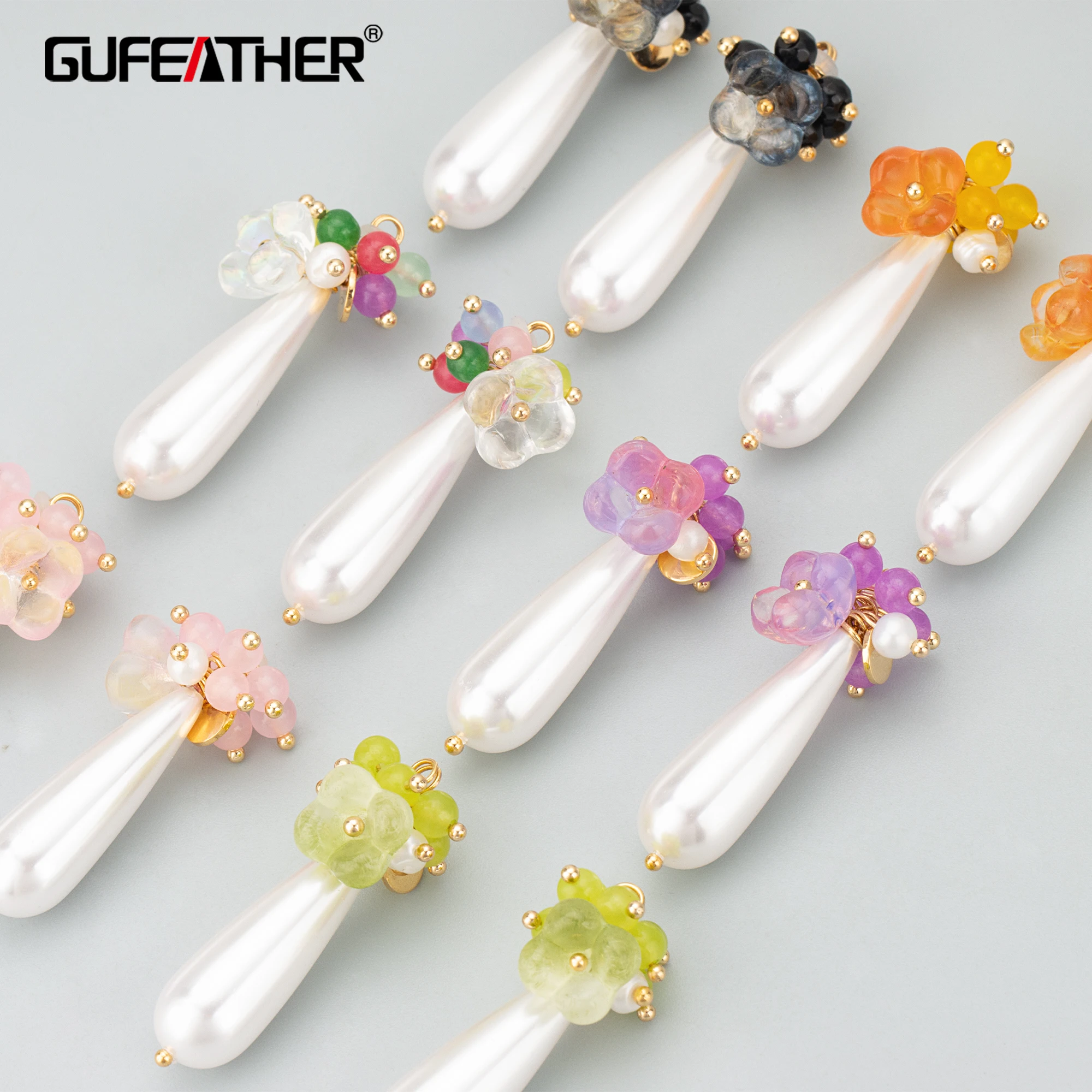 GUFEATHER MD50, akcesoria jubilerskie, kamień naturalny, plastikowe perły, pozłacane 18k, ręcznie robione, tworzenie biżuterii, wisiorki diy, 4 sztuk/partia