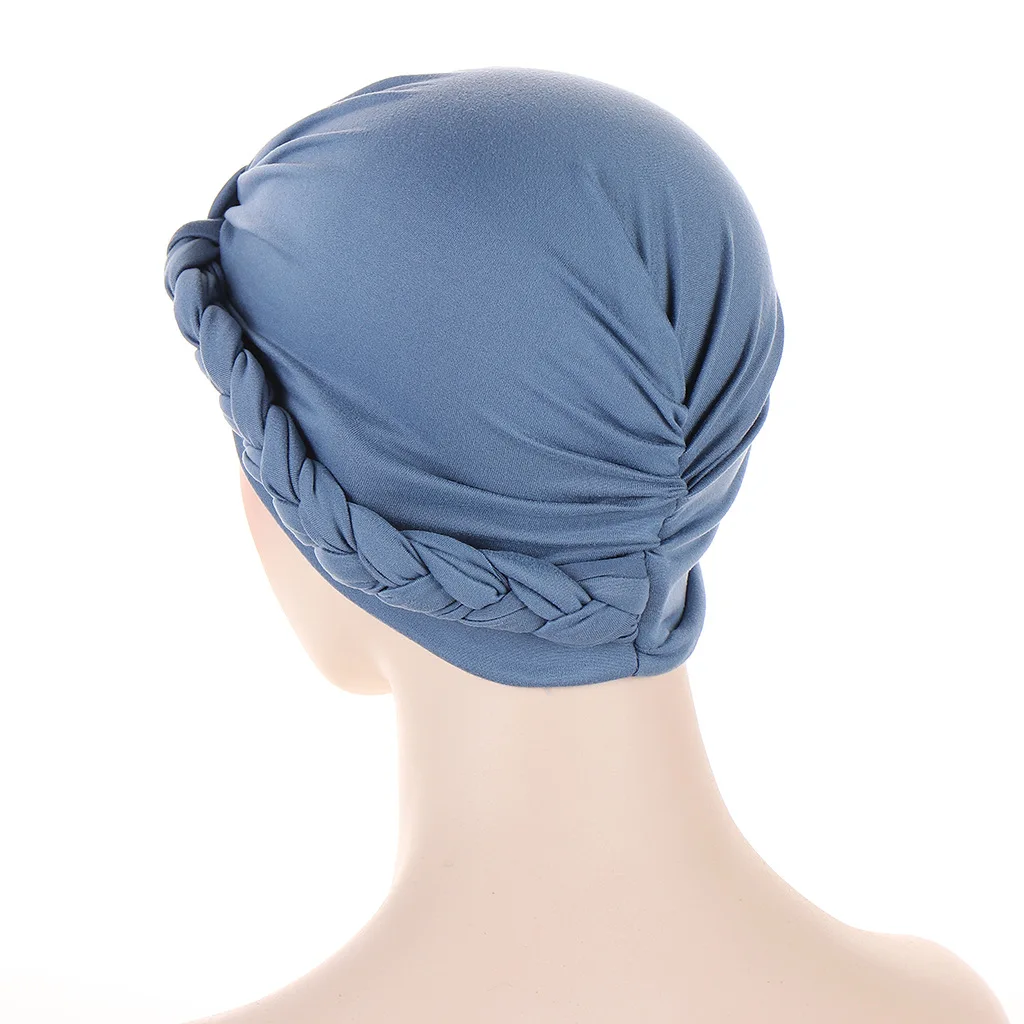 Muslim Braided Turban Headwrap for Woman Headscarf Stretchy Hijabs Head Wraps Femme Musulman Bandana Bonnets  Skullies Beanies